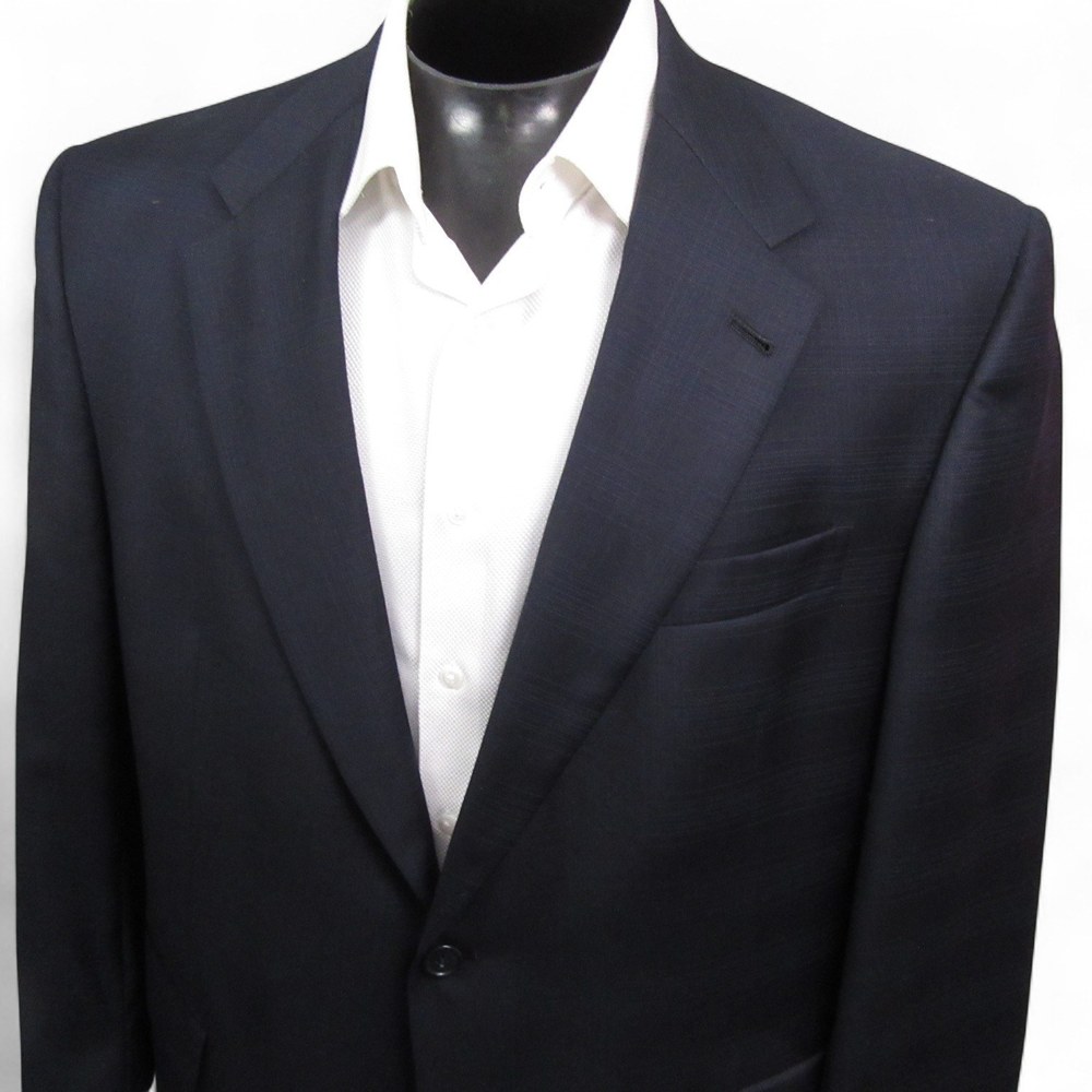 Hart Schaffner Marx Sport Coat 44R Navy Blue Crosshatch Blazer Single Vent‎ Wool